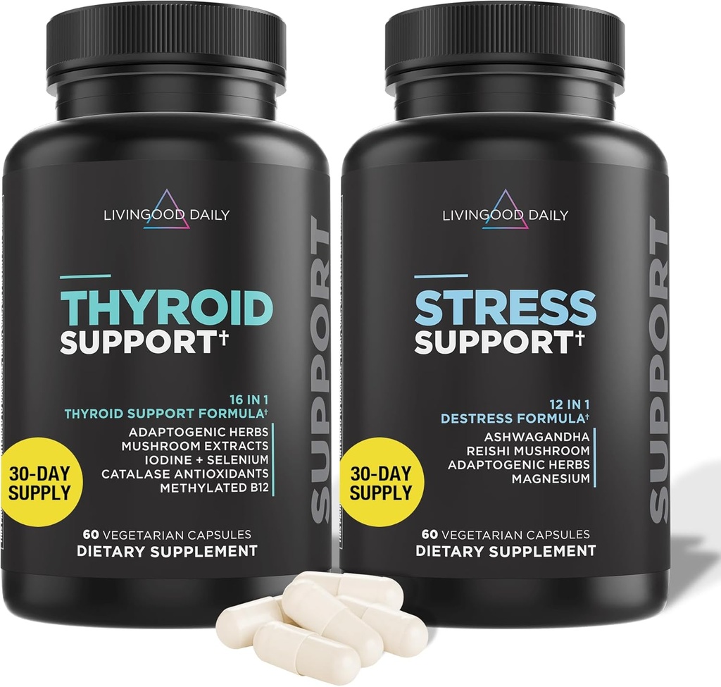 Livingood καθημερινή Thyroid υποστήριξη Bundle - πλήρες συμπλήρωμα Thyroid Plus Adrenal και Cortisol υποστήριξη
