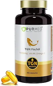TGN Premium rTG Omega-3 Fish Oil 1000mg - 400% Υψηλότερη Απορρόφηση & 99,9% Καθαρή - 600mg EPA & 300mg DHA για την καρδιά, τον εγκέφαλο, τα μάτια και την κοινή υποστήριξη - Δεν ψαρική επίγευση, Made in Germany, 60ct