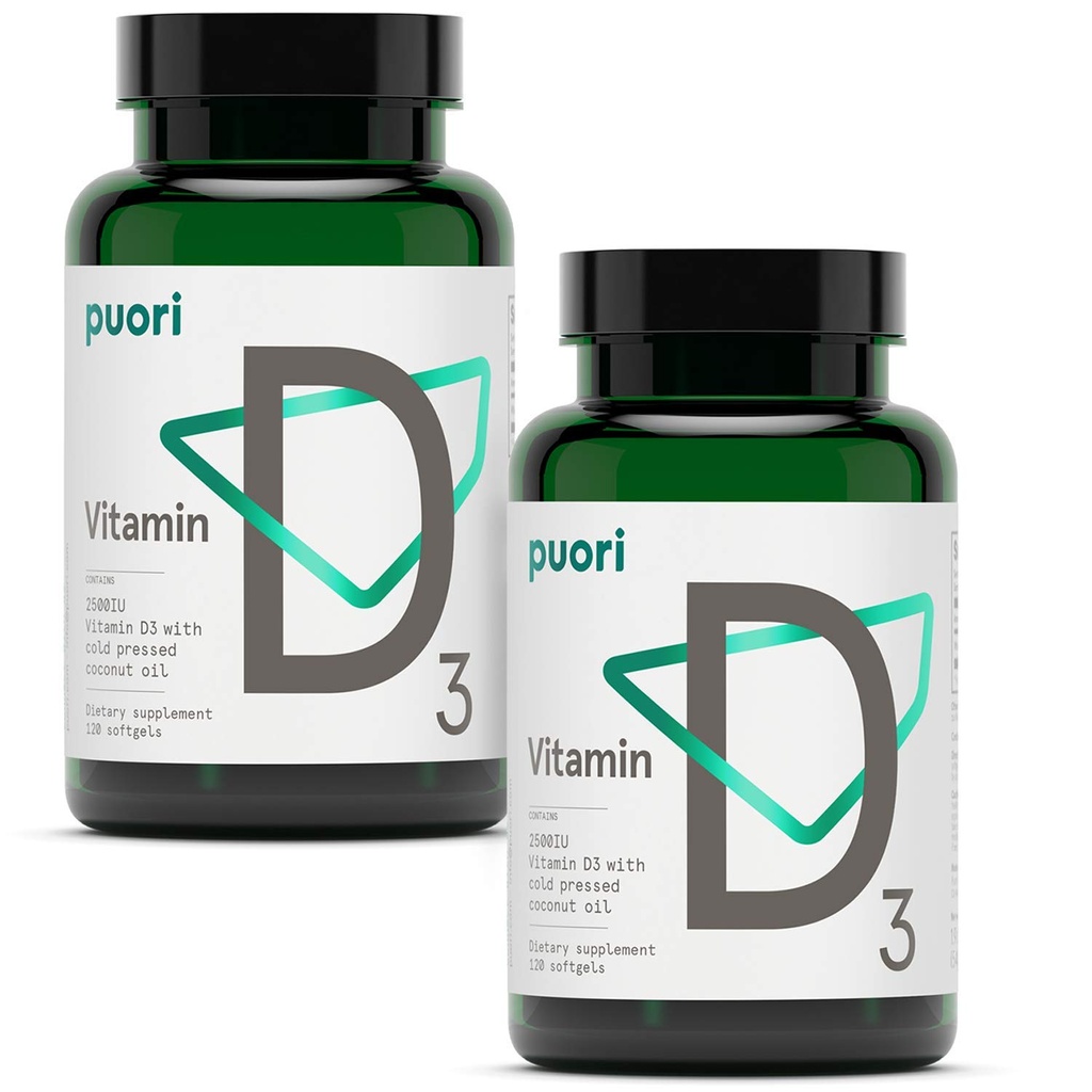 Puori Vitamin D3 Softgels, 2500 IU (62,5 mcg) - Γρήγορη απορρόφηση βιταμίνη D3 συμπληρώματα για την υποστήριξη του ανοσοποιητικού συστήματος, την υγεία των οστών και την πυκνότητα και υγιείς μυϊκές λειτουργίες - Μη ΓΤΟ & χωρίς γλουτένη - 240 Count