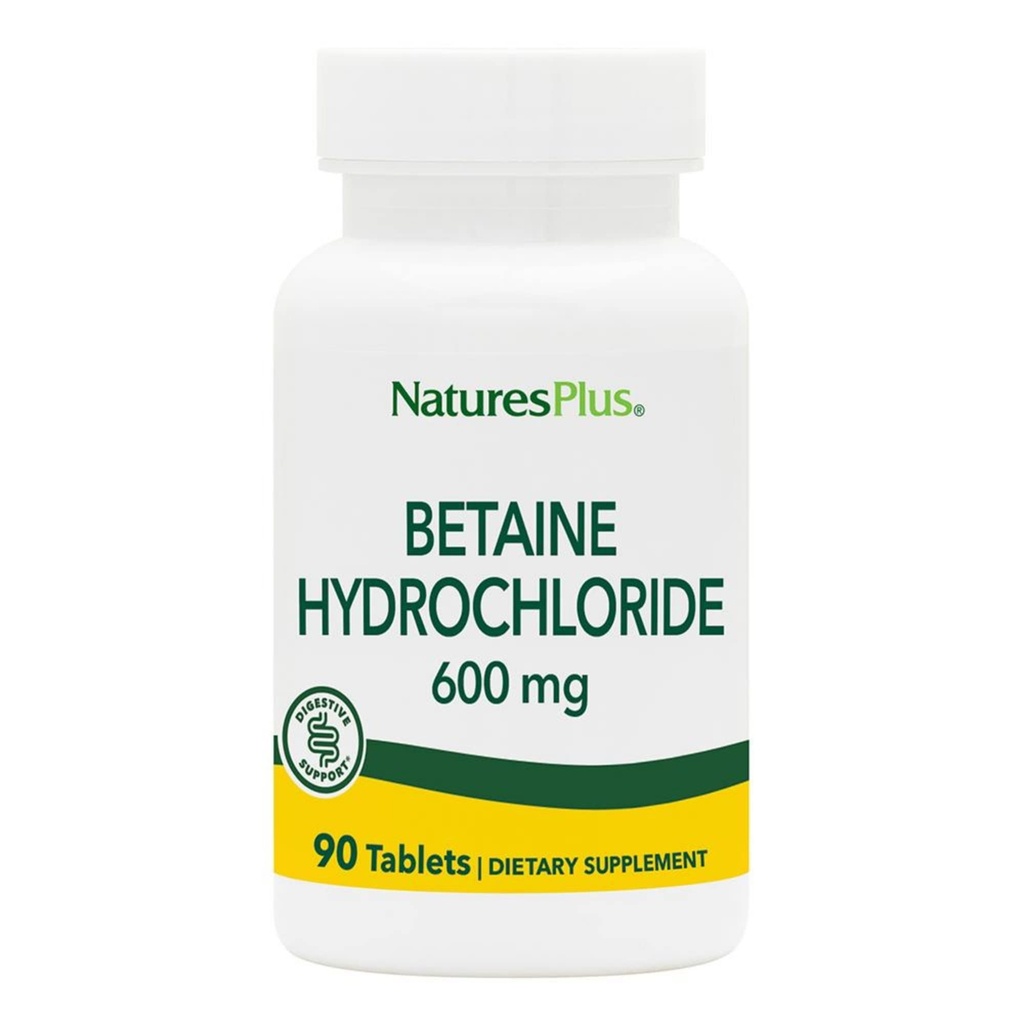 NaturesPlus Betaine HCl (Υδροχλωρίδιο) - 600 mg, 90 δισκία - Συμπλήρωμα υποστήριξης Digestive, Ανακουφίζει τα συμπτώματα του περιστασιακού καψίματος & δυσπεψίας - Hypoallergenic, Gluten-free - 90 Servings