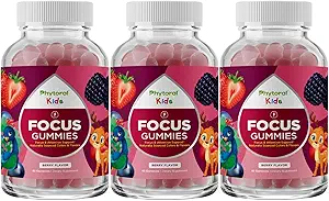 Vegan Kids Focus Gummies - Ισχυρή Μασώμενη υποστήριξη εγκεφάλου για τα παιδιά - Ενισχύει τη συγκέντρωση & τη μνήμη - Συμπληρώματα χαλάρωσης & Focus Gummies για τα παιδιά - Μη ΓΤΟ & χωρίς γλουτένη - 60 Count - 3 Pack