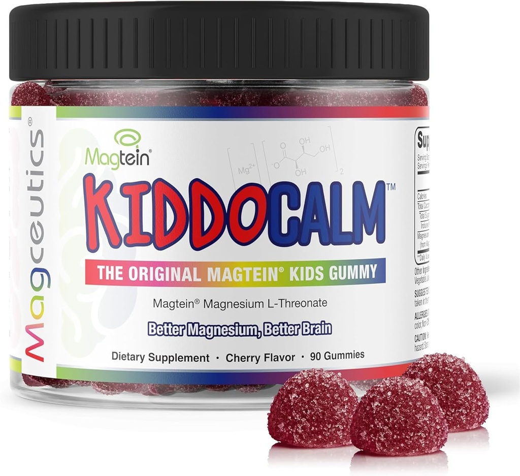 KiddoCalm Magnesium Gummies - Magtein Magnesium L-Threonate Gummy for Kids, Focus, Calm, Sleep, Attention & Brain Health Support Supplement for Children - 90 Vegan Gummies