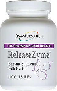 TRANSFORMATION THE GENESIS OF GOOD HEALTH Enzymes ReleaseZyme Blend Supplement with Natural Herbs, Advanced Digestive Support Formula with Protease, Helps Break Down Proteins, Plant Based Enzymes, 100