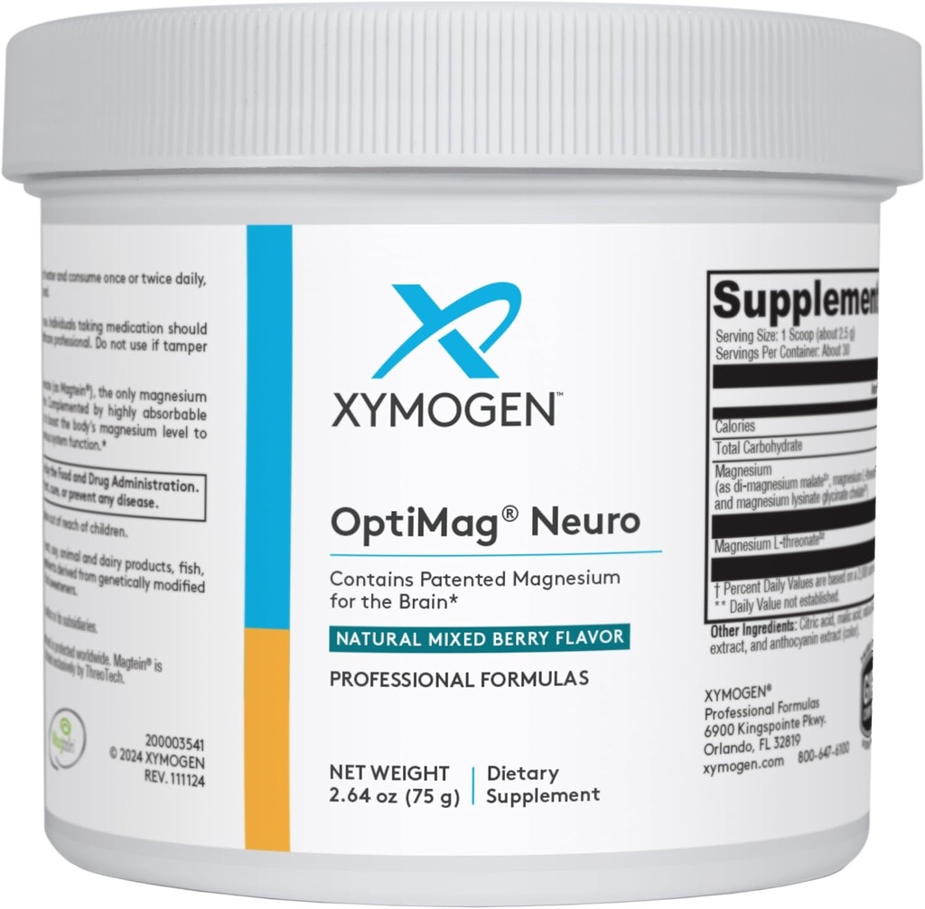 XYMOGEN OptiMag Neuro - Χηλική σκόνη μαγνησίου - με γλυκινικό μαγνήσιο & L-Θρεονικό - Υποστήριξη Εγκεφαλική Υγεία & Χαλάρωση - Μικτό μούρο (30 υπηρεσίες)