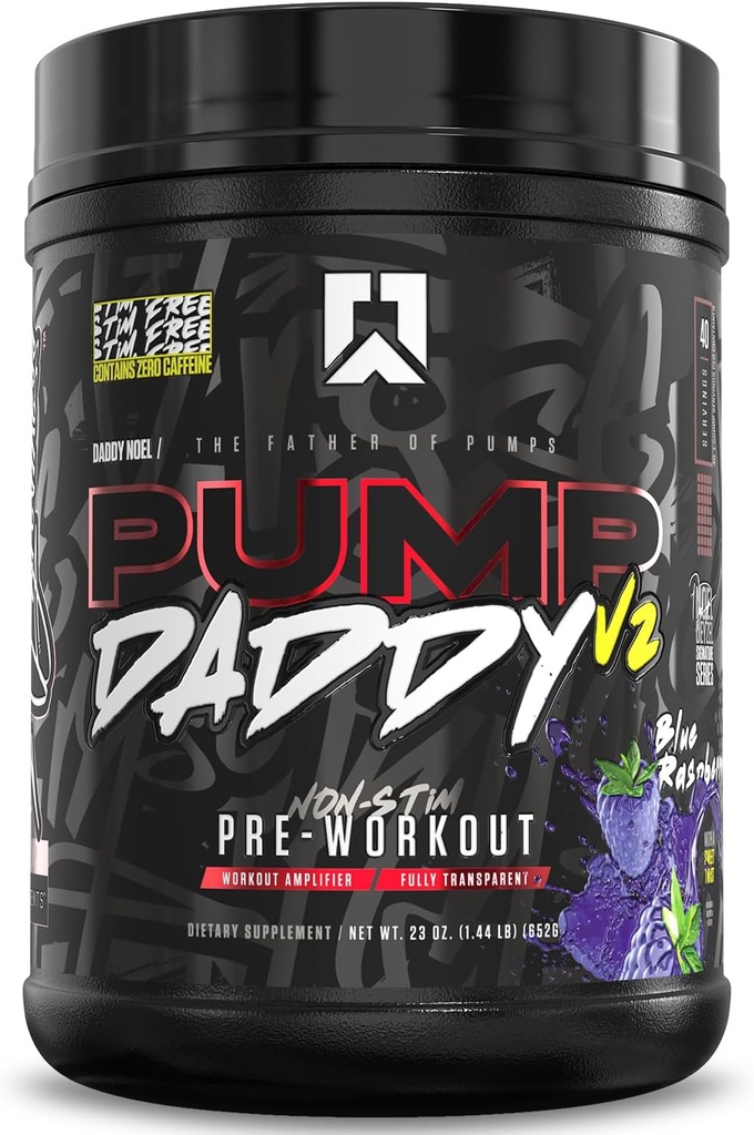 RYSE Pump Daddy V2 Pre Workout Powder - Noel Deyzel Signature - Μπλε Βατόμουρο - Μη-Stim συμπλήρωμα με κιτρουλίνη, κρεατίνη και βήτα αλανίνη για αντλίες, αντοχή και δύναμη - 40 εξυπηρετήσεις