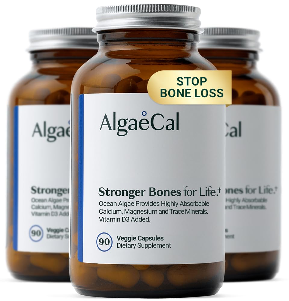 ALGAECAL - Plant Based Calcium Supplement with Vitamin D3 (1000 IU) for Bone Strength, Περιέχει 13 Ορυκτά που υποστηρίζουν την υγεία των οστών, οργανικό ασβέστιο (750 mg) για γυναίκες & άνδρες, 90 Caps, 3 μήνες προσφοράς