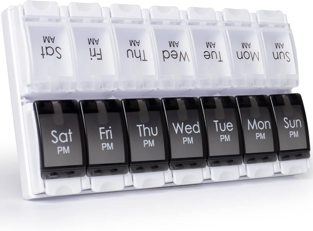 MERICARGO Am Pm Pill Organizer 7 Ημέρα, 2 φορές την ημέρα μεγάλο εβδομαδιαίο κουτί χαπιών, Push Button Καθημερινή περίπτωση χαπιών για βιταμίνη, ιχθυέλαιο, συμπληρώματα