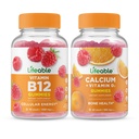 Ζωηρή βιταμίνη B12 + Ασβέστιο με βιταμίνη D, Gummies Bundle - Μεγάλη γεύση, Συμπλήρωμα βιταμίνης, Χωρίς γλουτένη, Χωρίς ΓΤΟ, Μασώμενα
