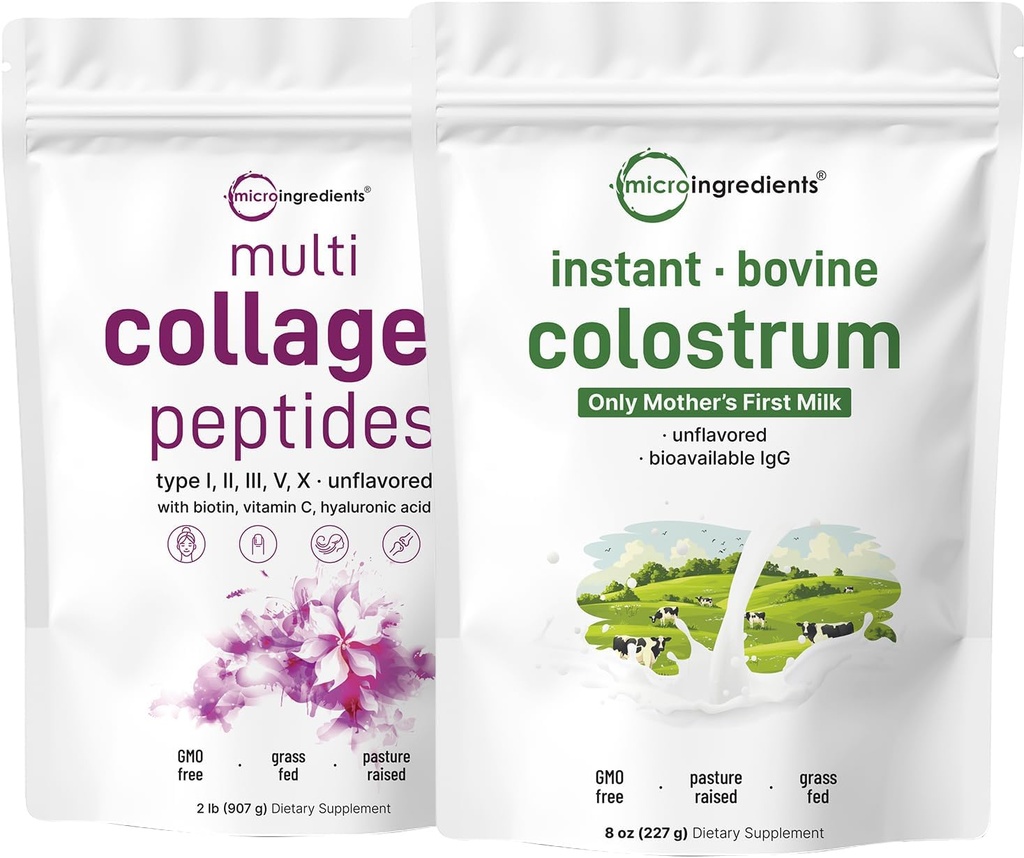 Micro Συστατικά Multi Collagen Protein Powder 2 Λίρες & Instant Colostrum Powder Bundle 2 Pack 