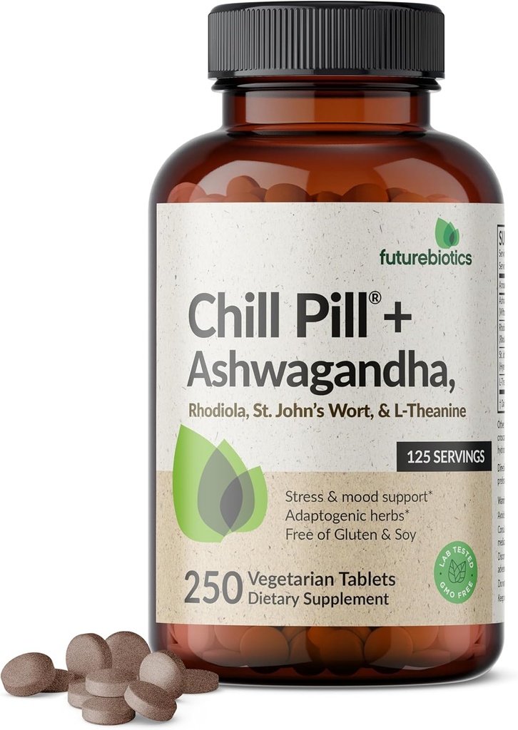 Futurebiotics Chill Pill + Ashwagandha, Rhodiola, St. John’s Wort, & L- Theanine - Μη- ΓΤΟ, 250 χορτοφαγικά δισκία