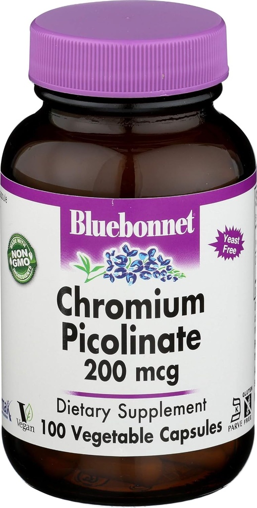 Διατροφή Bluebonnet, Picolinate χρώμιο 200mcg, 100 κάψουλες Veggie