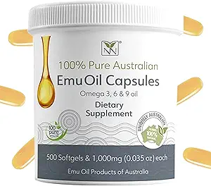 Emu Oil Κάψουλες - Καρδιά, Μαλλιά, Μεταβολισμός & Συμπληρώματα Κοινής Υποστήριξης - Pharmaceutical Grade Emu Oil with CLA, Omegas 3, 6 & 9 with Vitamin K2, A & E by Y-Not Natural - 1000mg, 500 κάψουλες