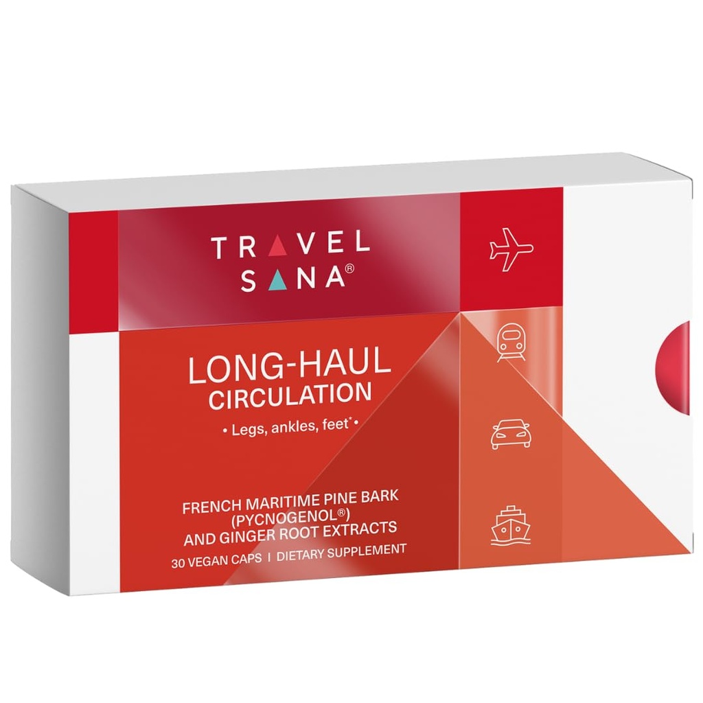 Long-Haul Circulation Ανακουφίζει πόδια δυσφορίας, μειώνει τα πρησμένα πόδια, πόδια, αστράγαλα από παρατεταμένη συνεδρίαση, ταξιδιωτικά απαραίτητα, Pycnogenol 100mg, εκχύλισμα τζίντζερ, 30 σέρβις (Veg Caps)