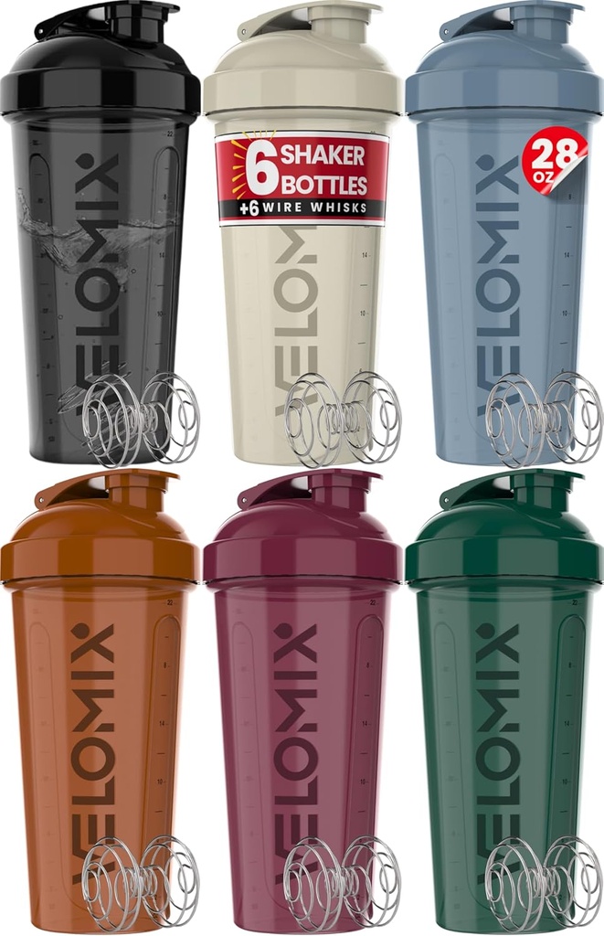 VELOMIX -6 PACK- 28 oz μπουκάλι αναδευτήρα πρωτεΐνης για μείγματα πρωτεϊνών - 6x σύρμα Whisk 