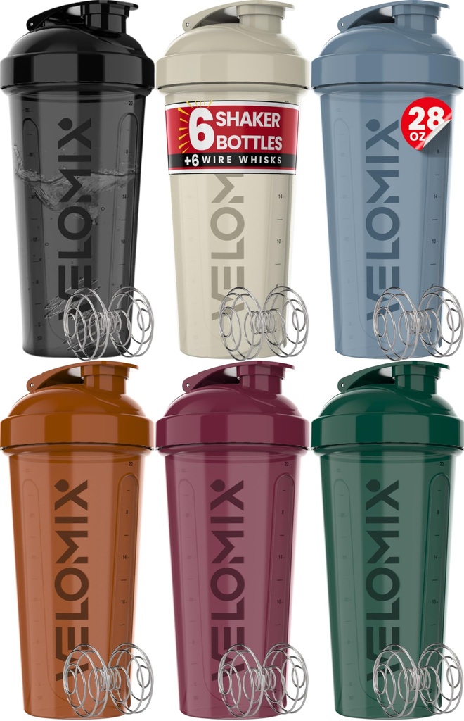 VELOMIX -6 PACK- 28 oz μπουκάλι αναδευτήρα πρωτεΐνης για μείγματα πρωτεϊνών - 6x σύρμα Whisk 