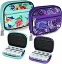 Serfeymi Weekly Travel Pill Organizer Pill Case for Purse with Removable 7 Day Pill Box, Fashionable Travel Medicine Organizer Pill Container for Medicine, Vitamin, Supplement - Green 01 + Purple 01