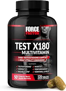 FORCE FACTOR Test X180 Multivitamin, Testosterone Booster συμπλήρωμα για τους άνδρες, την υποστήριξη μυών, τη δύναμη, την απόδοση & ζωτικότητα, 50+ θρεπτικά συστατικά για την υγεία των ανδρών & Όλα 13 βασικές βιταμίνες, 120 δισκία