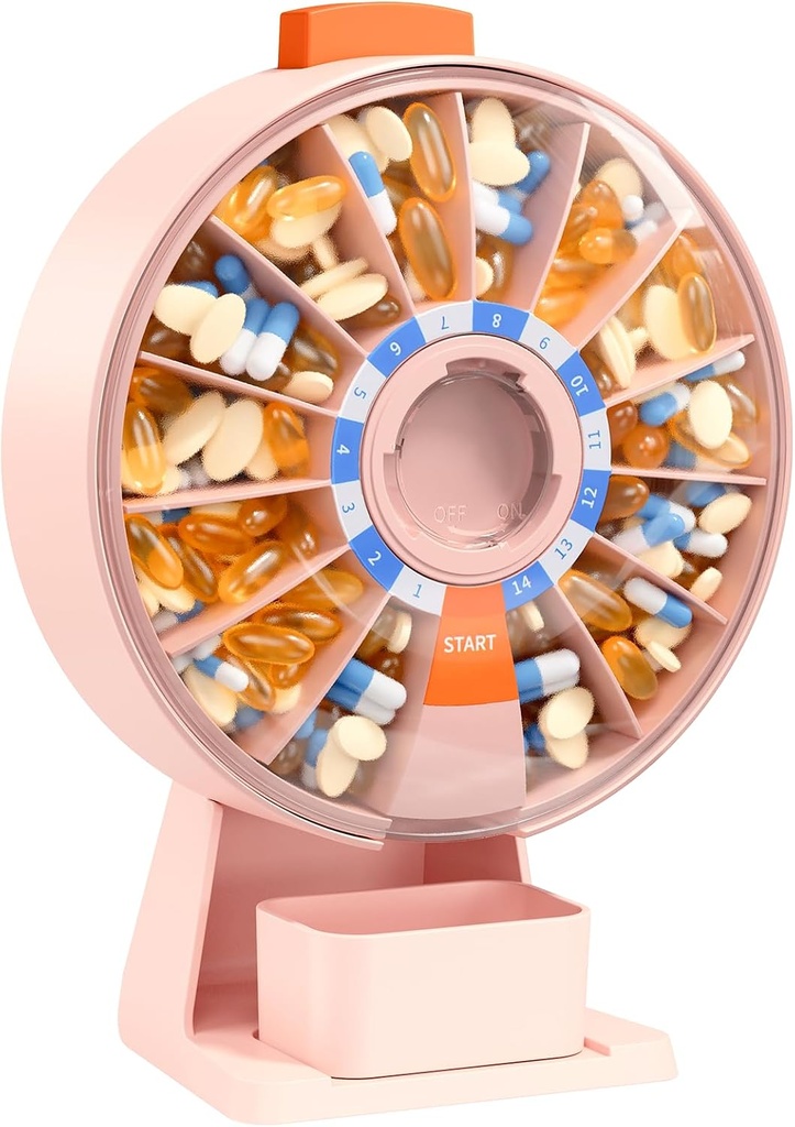 Daviky Pill Dispenser Καθημερινή, Μεγάλος Διοργανωτής Χάπια με Wall-Mounted ή Μόνιμη Χρήση, 14 Days Pill Container, Push Buton Design, Εβδομαδιαίο κουτί Χάπια για Βιταμίνη, Ιατρική, Συμπλήρωμα, Fish Oil (Pink)