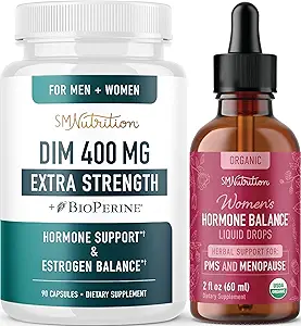 Herbal Hormone Balance Tincture & Extra Strength DIM Supplement | Hormone Balancing Bundle with 400mg DIM Capsules (90 Servings) and Liquid Cycle Support Supplement for Women (60 Servings)