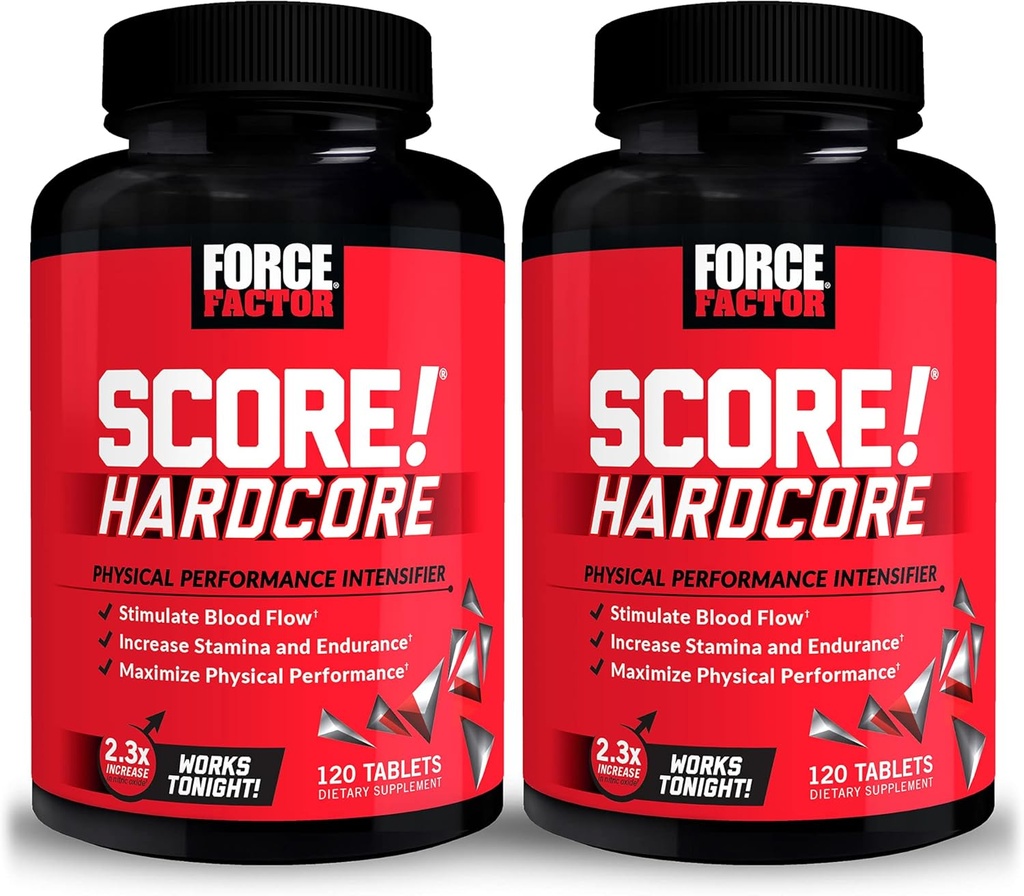 Force Factor SCORE!, 2-Pack, Hardcore Nitric Oxide Booster Supplement for Men with L-Citrulline, Yohimbe, Black Maca & B Vitamins to Increase Stamina, Maximize Physical Performance, 240 Tablets