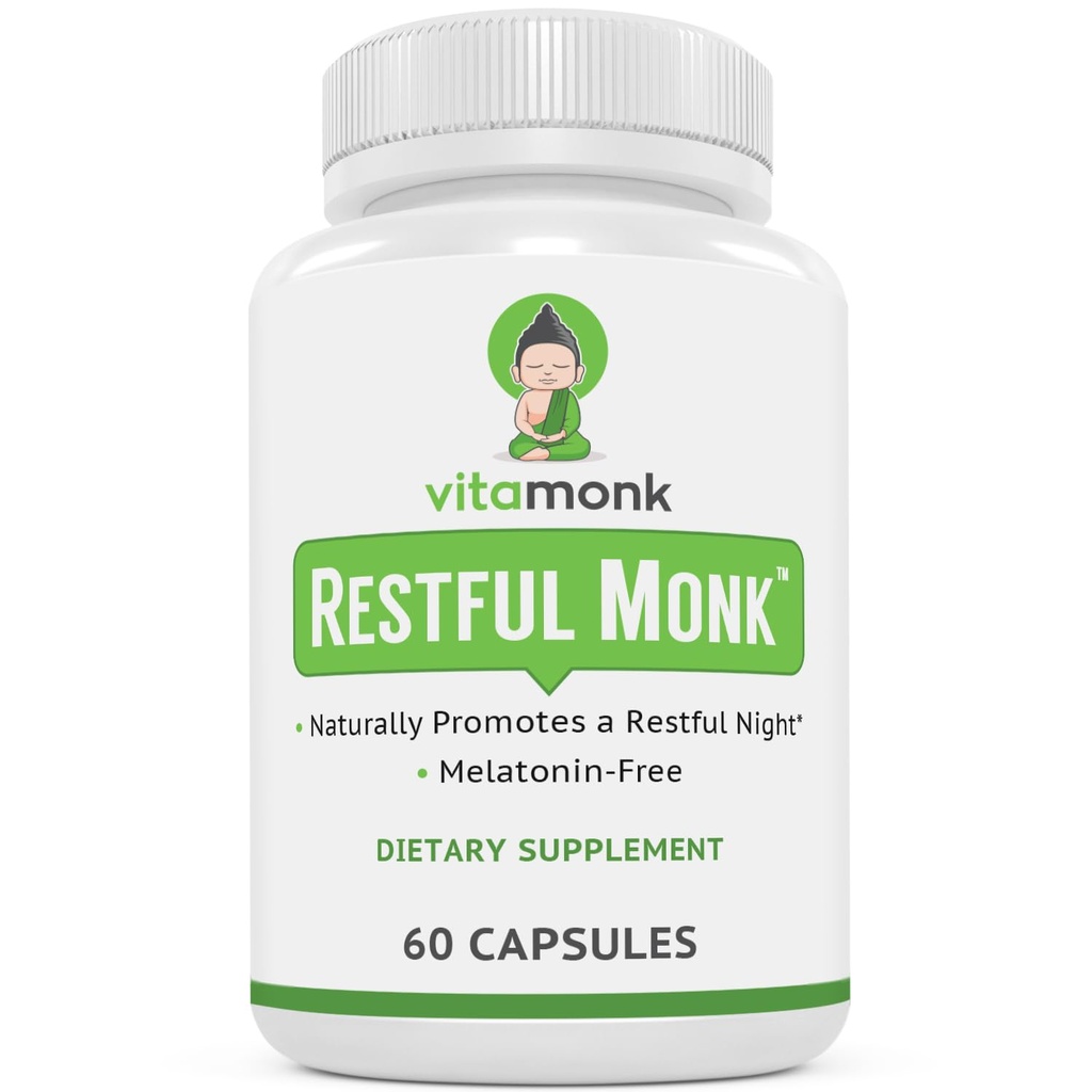 VitaMonk Melatonin Δωρεάν Βοήθεια για τον Ύπνο Με Μαγνήσιο, GABA, Theanine και Apigenin - Φυσική Βοήθεια για τον Ύπνο Χωρίς Μελατονίνη, Φυσικό Βοηθήματα για τον Ύπνο για Ενήλικες, Χάπια για Ενήλικες, Βοηθήματα για τον Ύπνο για Ενήλικες