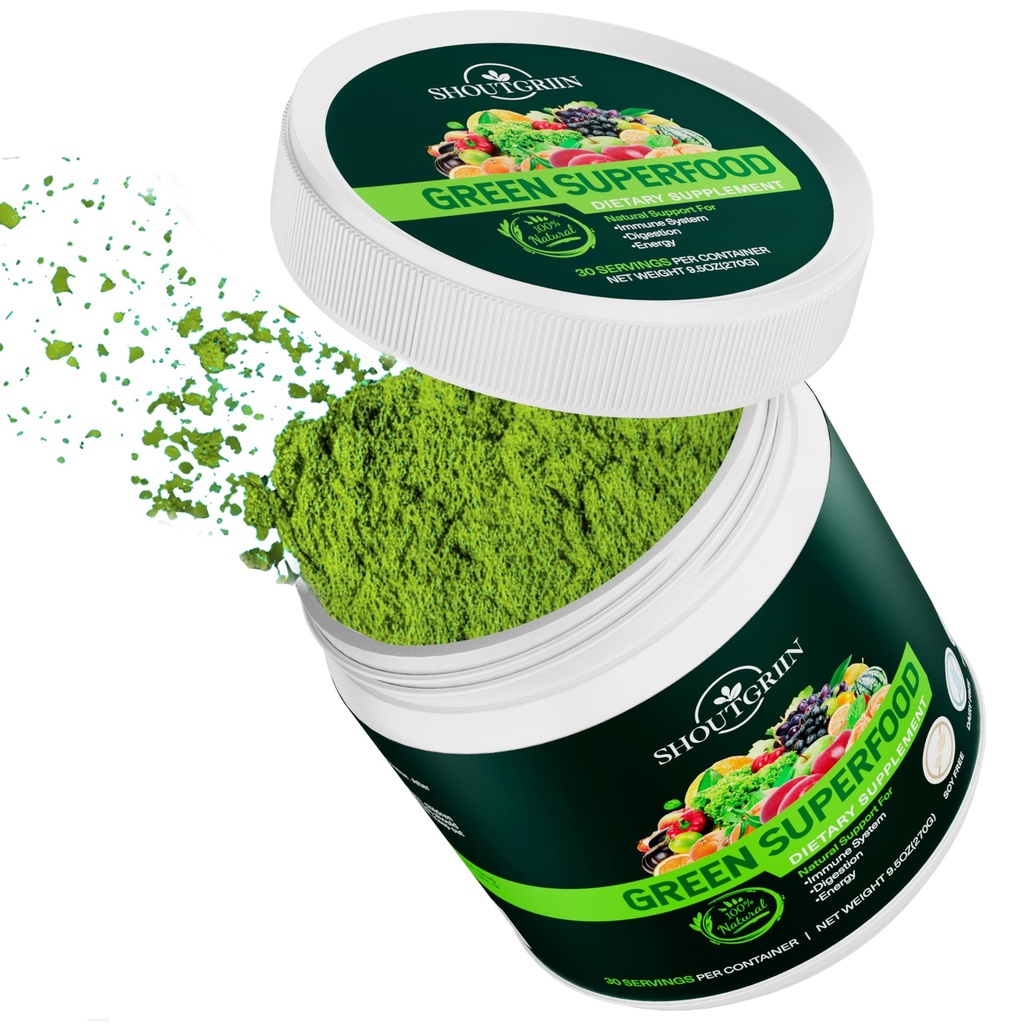Green Superfood Powder — Organic Super Greens with 100 Billion CFU Probiotics & Digestive Enzymes — Vegan, Keto, Sugar-Free Daily Greens Supplement — Energy, Gut Health & Immunity