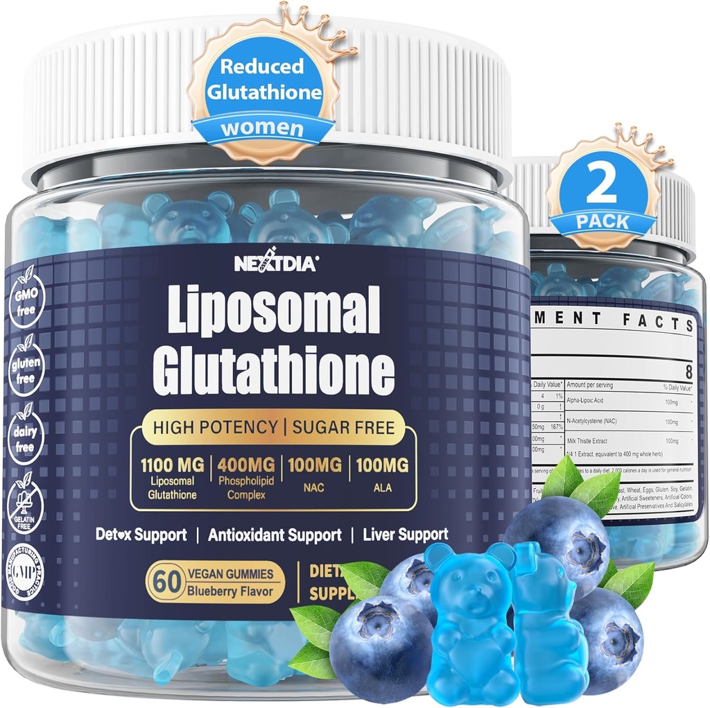 Liposomal Glutathione Gummies Chews, 1100mg Concentrated Formula - 98% Bioavailable w/Vitamin C, ALA, NAC & Milk Thistle for Antioxidant - Liver Cleanse Detox Supplement, Vegan, 120 ct