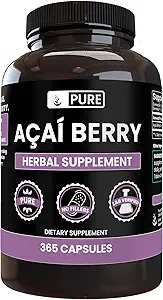 PURE ORIGINAL INGREDIENTS Acai Berry (365 Capsules) No Magnesium Or Rice Fillers, Always Pure, Lab Verified