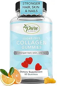 Pure By Nature Collagen Gummies for Women & Men, Sugar-Free Collagen Gummy for Natural Collagen Production, Hair, Skin & Nails Support, Pectin Συμπληρώματα Chews (60 Count)