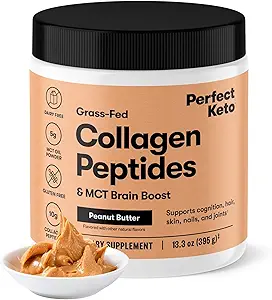Perfect Keto Collagen Peptides Protein Peptides σε σκόνη με MCT Oil, Hydrolyzed Collagen, Type I & III συμπλήρωμα, Gluten Free Grass Fed, Low Carb, Keto Coffee Creamer, Collagen για γυναίκες & άνδρες, Φυστικοβούτυρο