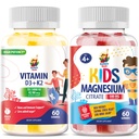 Gummys μαγνησίου για παιδιά & βιταμίνη D3 K2 Gummies 5000 IU - Ανοσοποιητική & Οστική Υποστήριξη - Συμπλήρωμα χωρίς ζάχαρη Βιταμίνη D Gummy - Υψηλής Απορρόφησης, Vegan, Gluten-free Gummies για ενήλικες