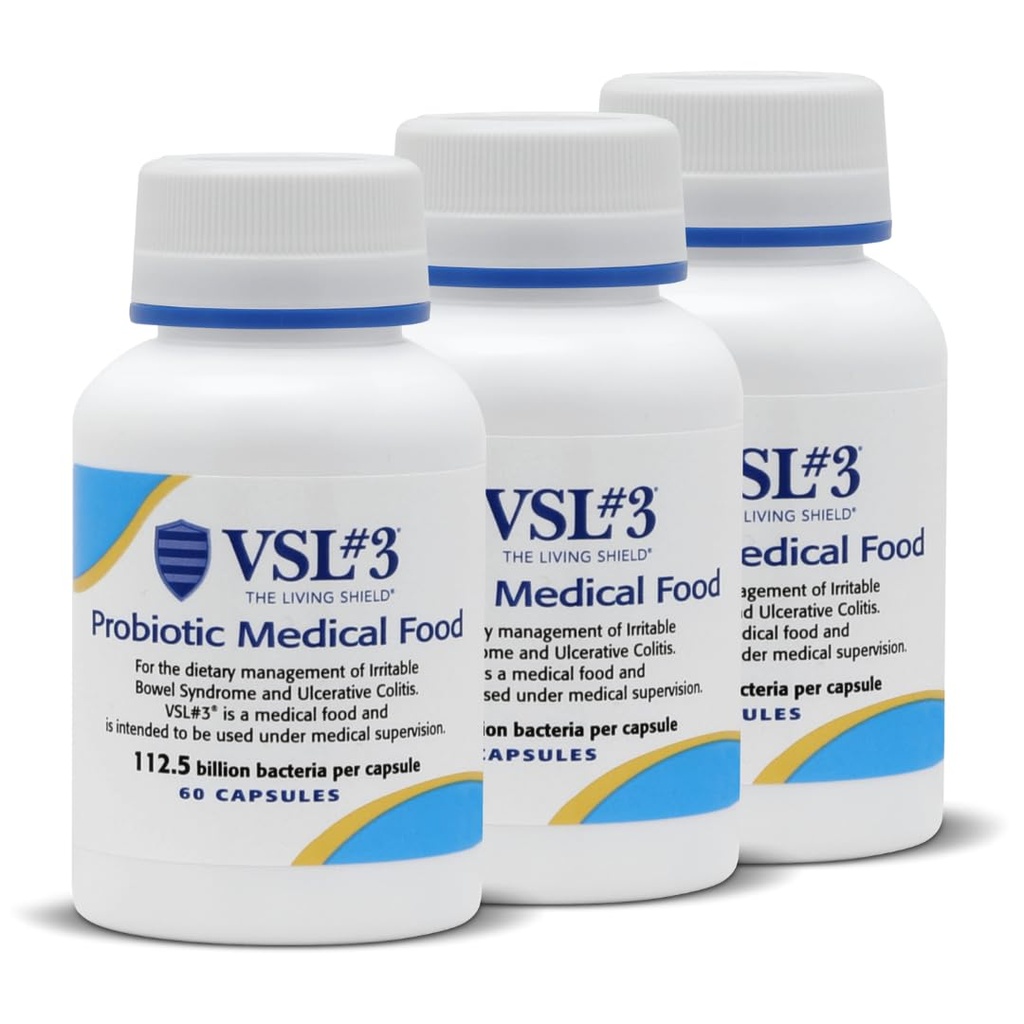 VSL #3® Probiotics for Digestive Health, IBS & UC Συμπτώματα - 112.5B CFUs, υψηλής ισχύος, Multi-Strain, Ζωντανά, ψυκτικά Προβιοτικά, Ιατρικά Τρόφιμα για την υποστήριξη της υγείας των ούρων σε άνδρες & γυναίκες, 180 κάψουλες