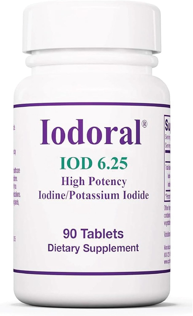 Optimox Iodoral 6. 25 mg - Συμπληρώματα ιωδίου για την υποστήριξη του θυρεοειδούς, Lugol Solution, Daily Vitamins and Minerals, High Potency Iodine Tablets - 90 δισκία 1- Pack