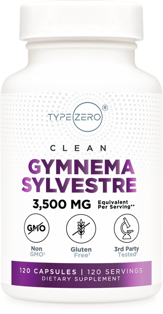 Τύπος Zero Καθαρές κάψουλες Gymnema Sylvestre (120 μερίδες, 3.500 MG Ισοδύναμο ανά υπηρεσία) - Μη ΓΤΟ, Χωρίς γλουτένη