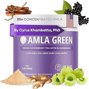 Amla Powder & Immunity Blend Superfood Supplement with Elderberry, 20x Ultra Concentred Amla, Immune Support, Made with Ginger, Cinnamon, Peppermint, Indian Gooseberries, Immunity, 90 Services