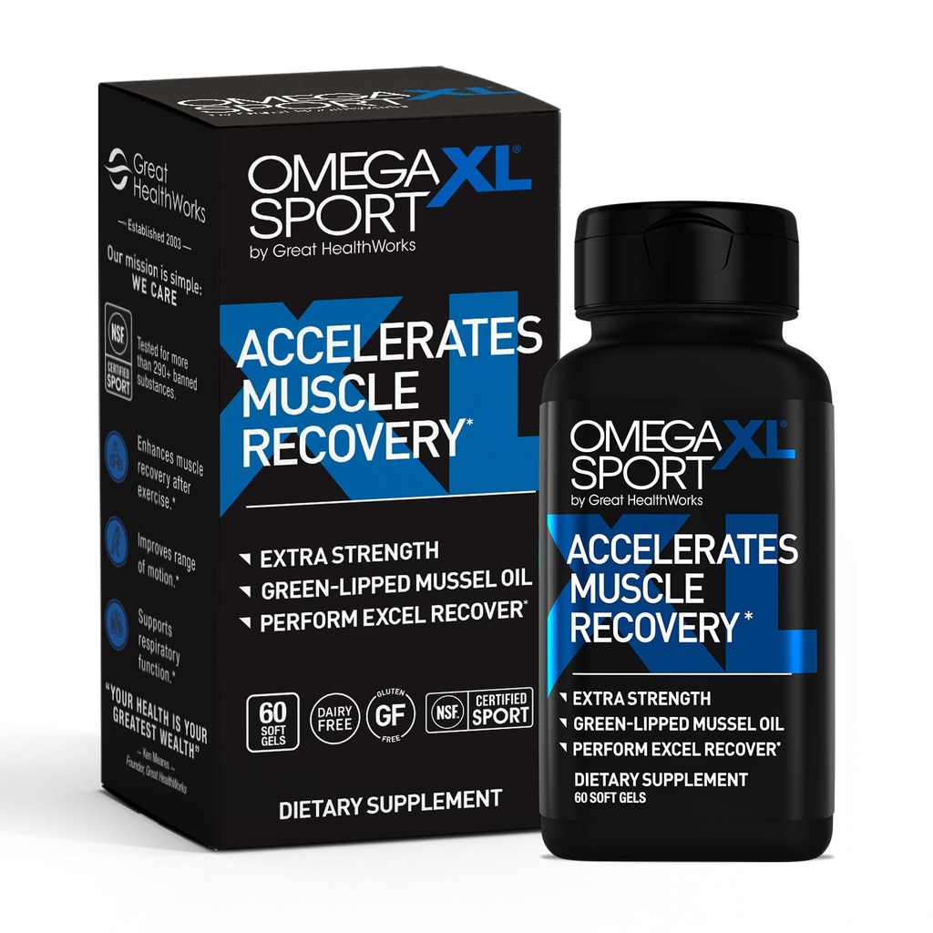 OmegaXL Sport Extra Strength Muscle Recovery Supplement and Respiratory Support Supplement - Improves DOMS and ROM, Clinically Supported Green-Lipped Mussel Oil (60 Softgels)