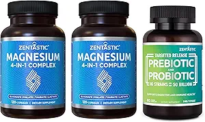 Zentastic 2 Pack 4-in-1 Magnesium Complex - Χηλικό γλυκινικό μαγνήσιο, μηλεϊνικό, ταυρικό & γαλακτικό & 1 Pack Probiotics & Prebiotics συμπλήρωμα