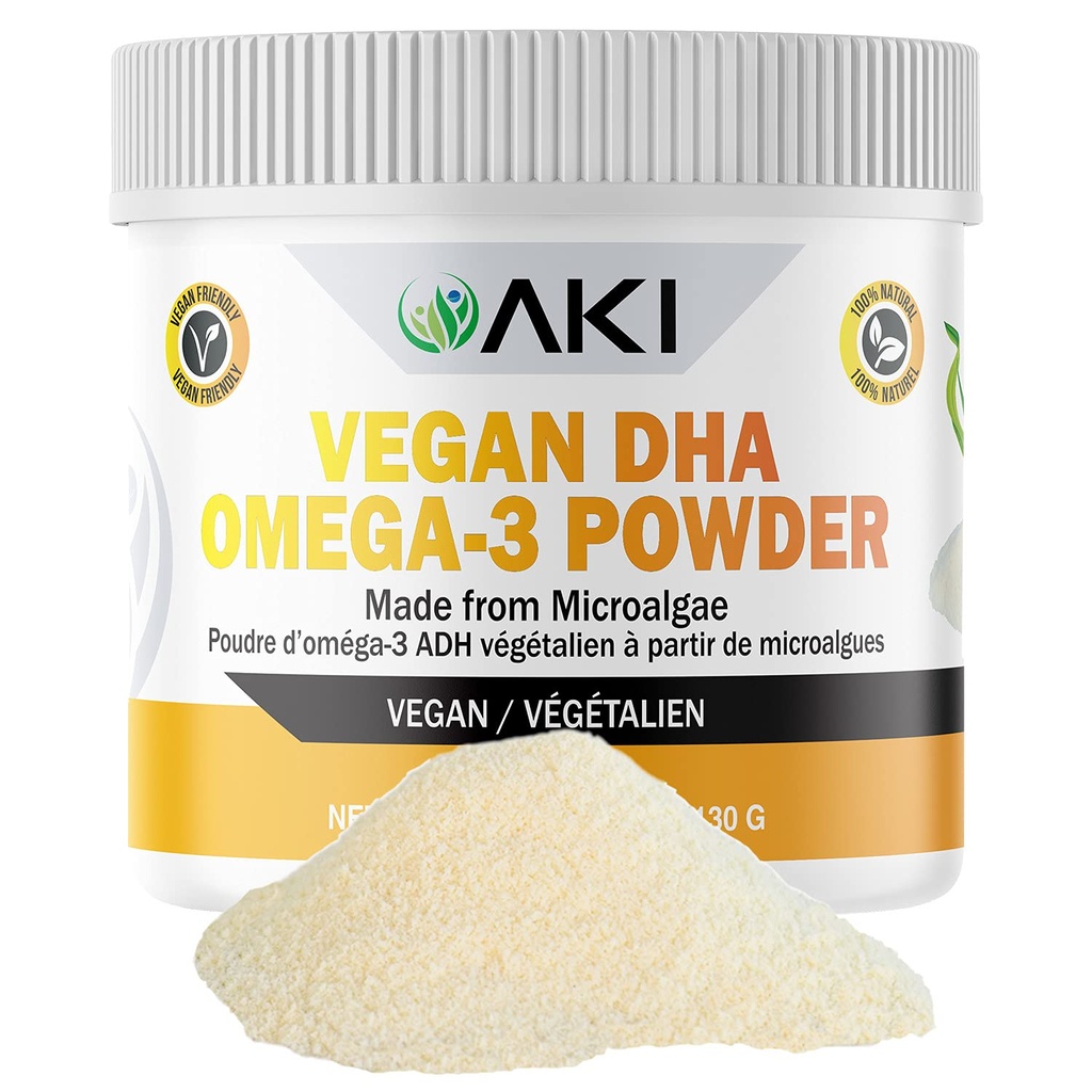 AKI Omega 3 DHA Micro Algae Powder Supplements - Φυτική βάση Keto Vitamin - Εναλλακτική για τα ψάρια ή Krill Oil - Vegan & Non-GMO (4.58oz/130g)
