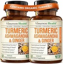 Ashwagandha Turmeric Curcumin Supplement with Ginger - Organic Turmeric Supplement, Curcumin with Black Pepper (95% Κουρκουμινοειδή), Ginger Root for Joint Health, Energy & Immune Support. 2 Συσκευασία