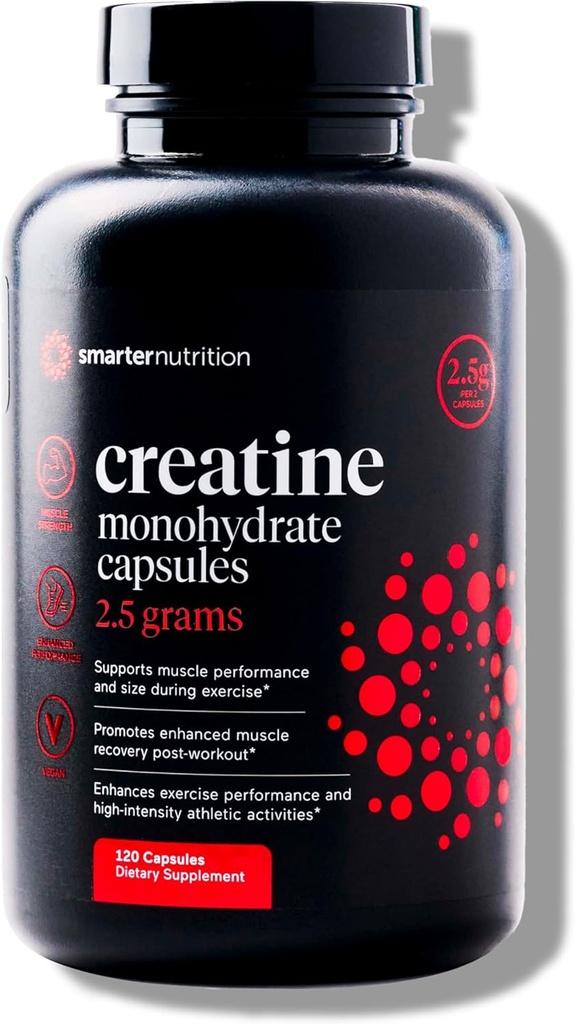 SMARTERNUTRITION Creatine Monohydrate Pills with 2500mg (2.5g) Per Serving, Vegan Κάψουλες - Προ & μετά την προπόνηση Recovery Support, προάγει τη μυϊκή μάζα &.