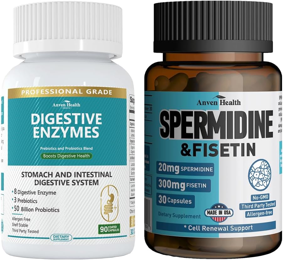 800mg Digestive Ένζυμα για άνδρες και γυναίκες + Συμπλήρωμα Spermidine & Fisetin - 20mg 98% Spermidine 3HCL