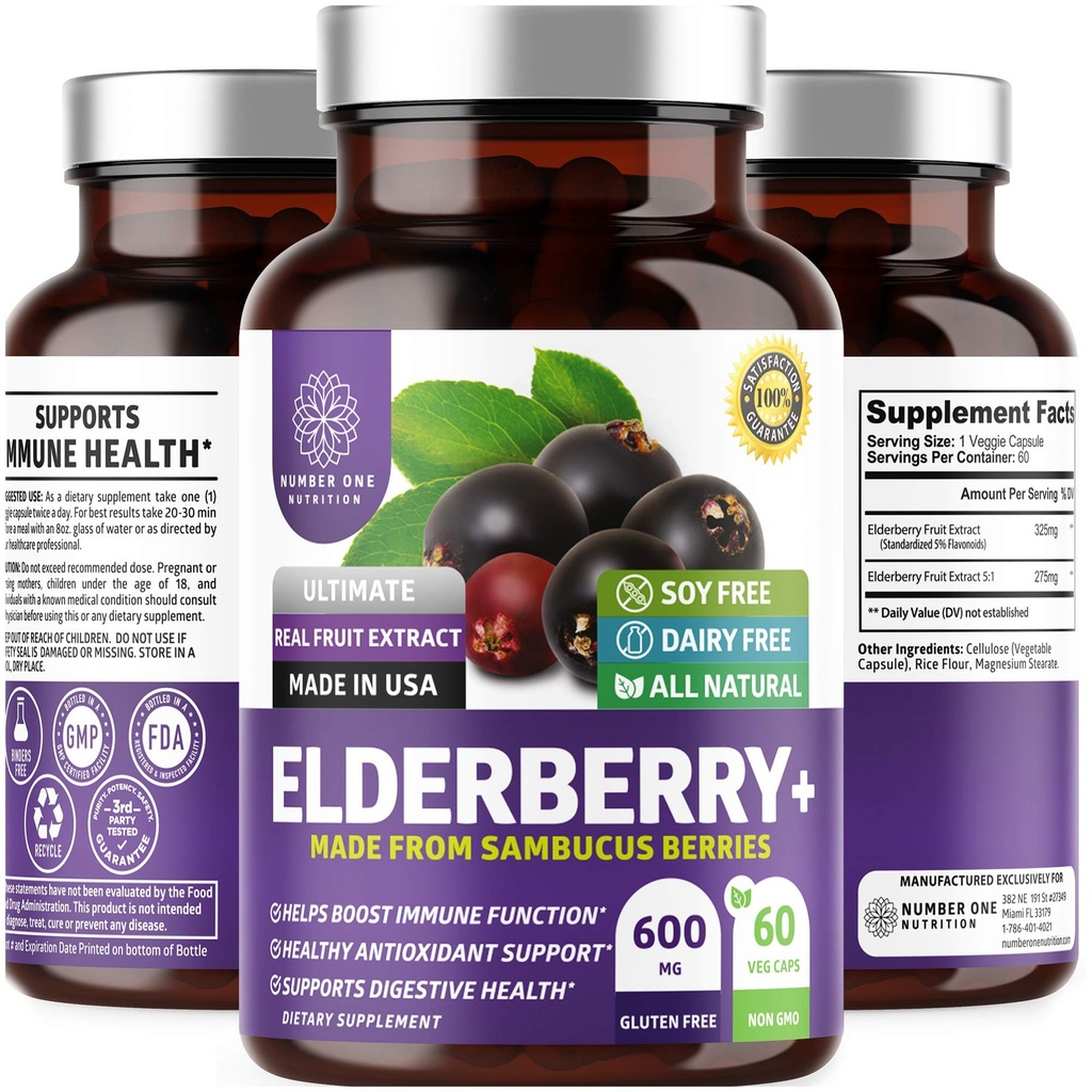 N1N Premium Κάψουλες Black Elderberry για Ενήλικες [Max Strength] Καθαρό και ισχυρό Elderberry από Sambucus Nigra για την υποστήριξη της Ανοσίας & της Υγείας του δέρματος, Μη ΓΤΟ, Χωρίς γλουτένη, 60 Veg Caps