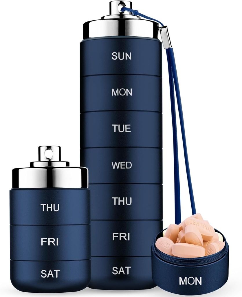 Mossime Metal Travel Pill Organizer, Portable 7 Day Vitamin Organizer Stackable, Waterproof 1 Times A Day Pill Box, Large Pill Container, Daily Medicine Organizer for Vitamin, Fish Oil, Supplement