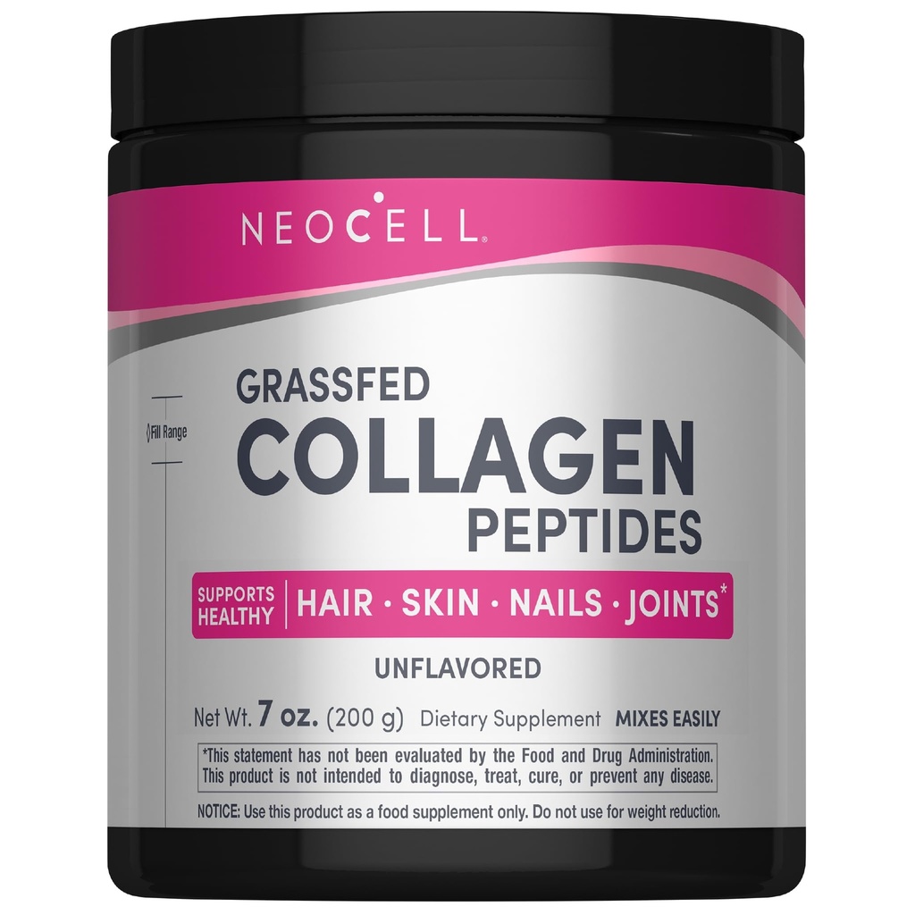 NeoCell Super Collagen Peptides, 10g Collagen Peptides per Serving, Χωρίς γλουτένη, Keto Friendly, Non-GMO, Grass Fed, Υγιή μαλλιά, δέρμα, νύχια και αρθρώσεις, Άγευστη σκόνη, 7 oz., 1 Canister