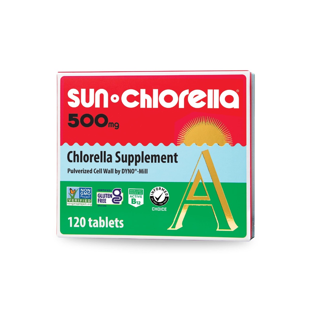 Sun Chlorella 500mg Ολόκληρο το σώμα Wellness Green Algae Superfood Supplement - Ανοσολογική Άμυνα, Υγεία των Ούλων, Φυσικός Καθαρισμός, Ενεργειακή Ενίσχυση - Χλωροφύλλη, B12, Σιδήρος, Πρωτεΐνη - Μη- ΓΤΟ - 120 δισκία
