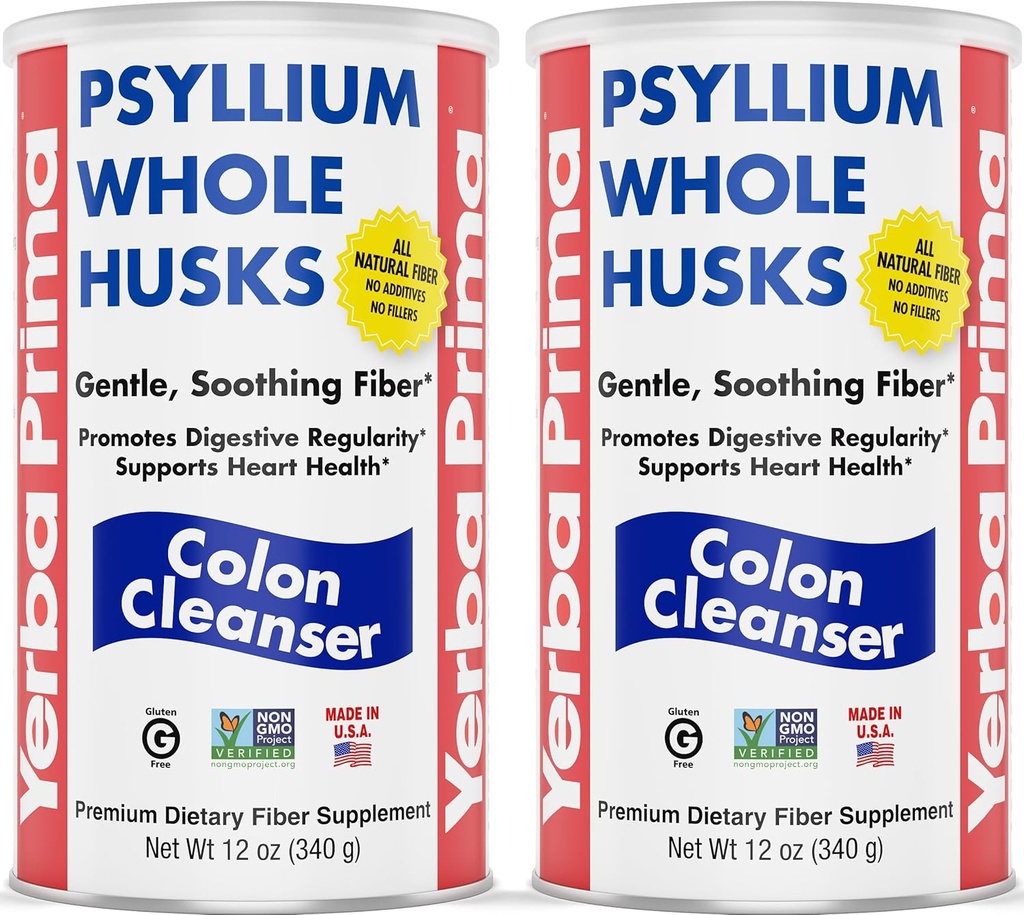Yerba Prima Psyllium Whole Husks, Colon Cleanser 12 oz (Pack of 2) - Όλα φυσικά διαιτητικά Ίνες, Pure Premium Psyllium, Lab-δοκιμή μη GMO, Gluten-free Fiber, Made in The USA