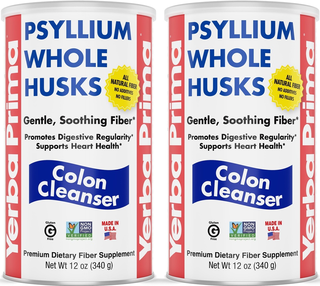Yerba Prima Psyllium Whole Husks, Colon Cleanser 12 oz (Pack of 2) - All Natural Dietary Fiber, Pure Premium Psyllium, Lab-Tested Non-GMO, Gluten-Free Fiber