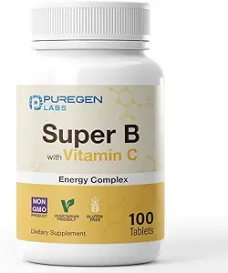 Puregen Labs Super B Energy Complex with Vitamin C - Immune Health, Energy & Nervous System Support - Non-GMO, Gluten-Free 100 Vegetarian Tablets