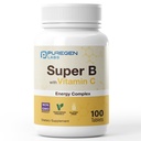 Puregen Labs Super B Energy Complex with Vitamin C - Ανοσοποιητική Υγεία, Ενέργεια & Νευρικό Σύστημα Υποστήριξη - Μη ΓΤΟ, Χωρίς Γλουτένη 100 χορτοφαγικά δισκία