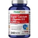 NusaPure Super Calcium 1300mg, Βιταμίνη D3-240 Veggie Caps (Non-GMO, Soyfree, Bioperine)